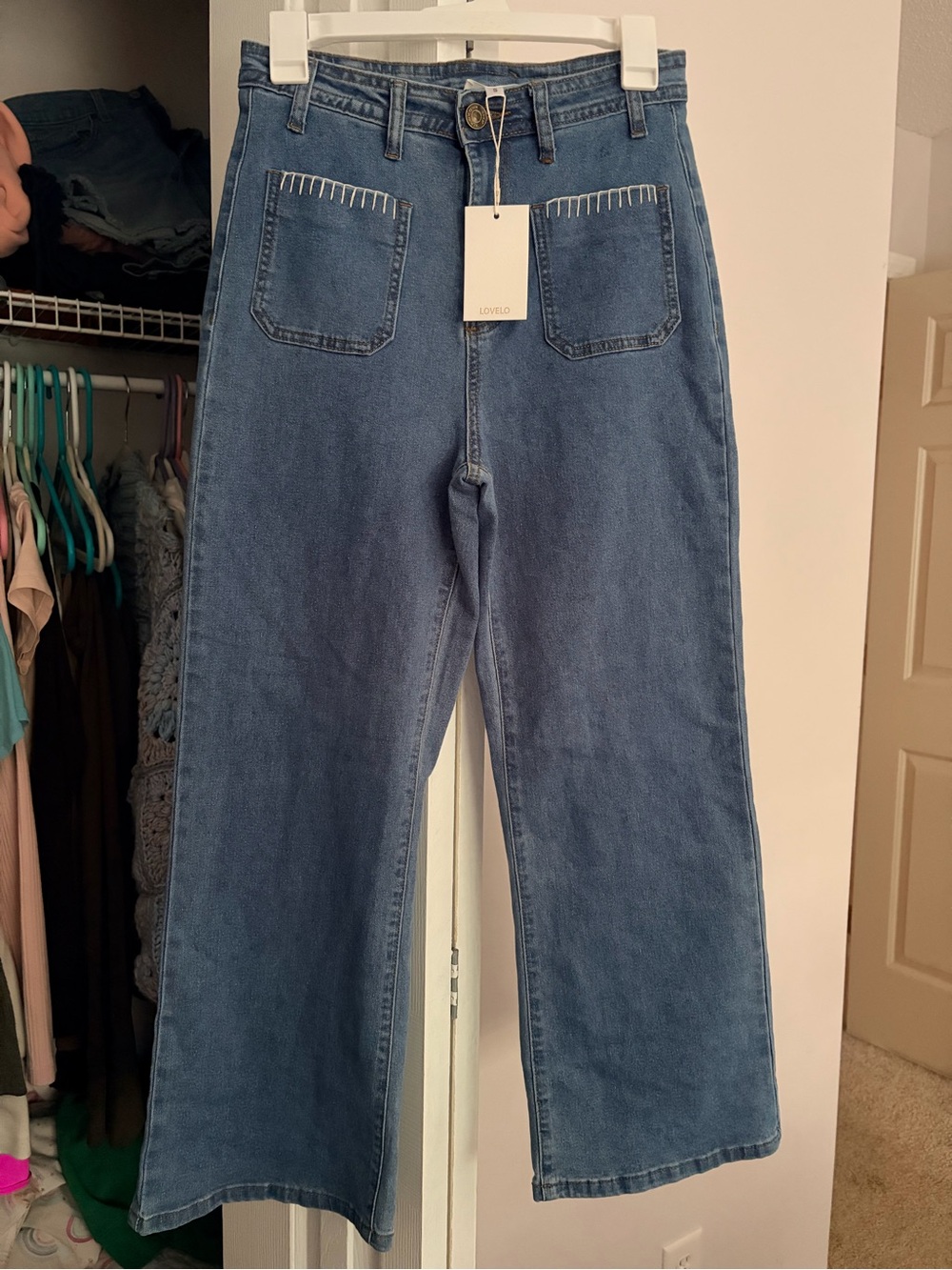 LoveLo High-Rise Crop Flare Jeans with Accent Stitching